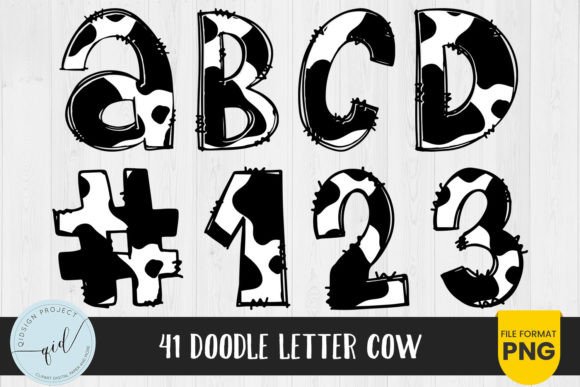 41 Cow Doodle Letters and Numbers for Embroidery Projects