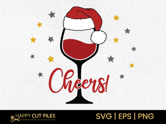 Cheers SVG Wine Glass with Santa Hat: A Festive Graphic Asset for Local Business Branding