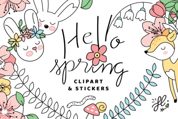 Hello Spring Cute Clipart and Stickers