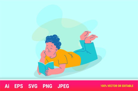 Human Reading Book Cartoon: A Versatile Illustration for Modern Designers