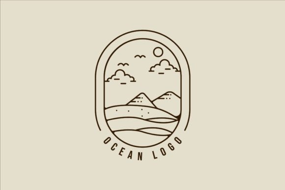 Ocean Beach Logo Line Art Vector Design
