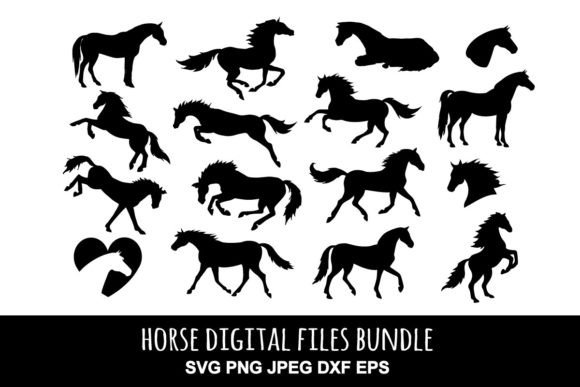 Set of Horse Silhouette Graphics and Illustrations