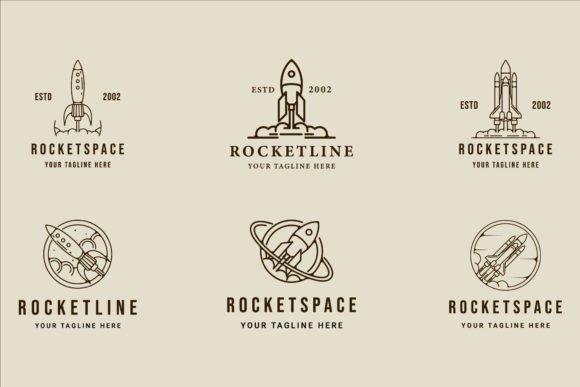 Set of Rocket Space Line Art Logo Vector