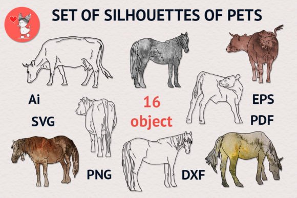 Set of Silhouettes of Pets: Graphics for Decorative Elements