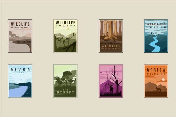Set of Wildlife Poster Vintage Vector: A Graphic Template Review for Digital Sellers