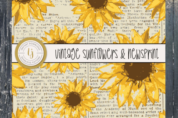 Vintage Newsprint Sunflowers Pattern: A Graphic Design Asset for Polished Content