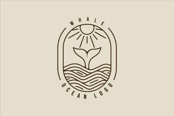 Whale Tail at Ocean Line Art Logo Vector